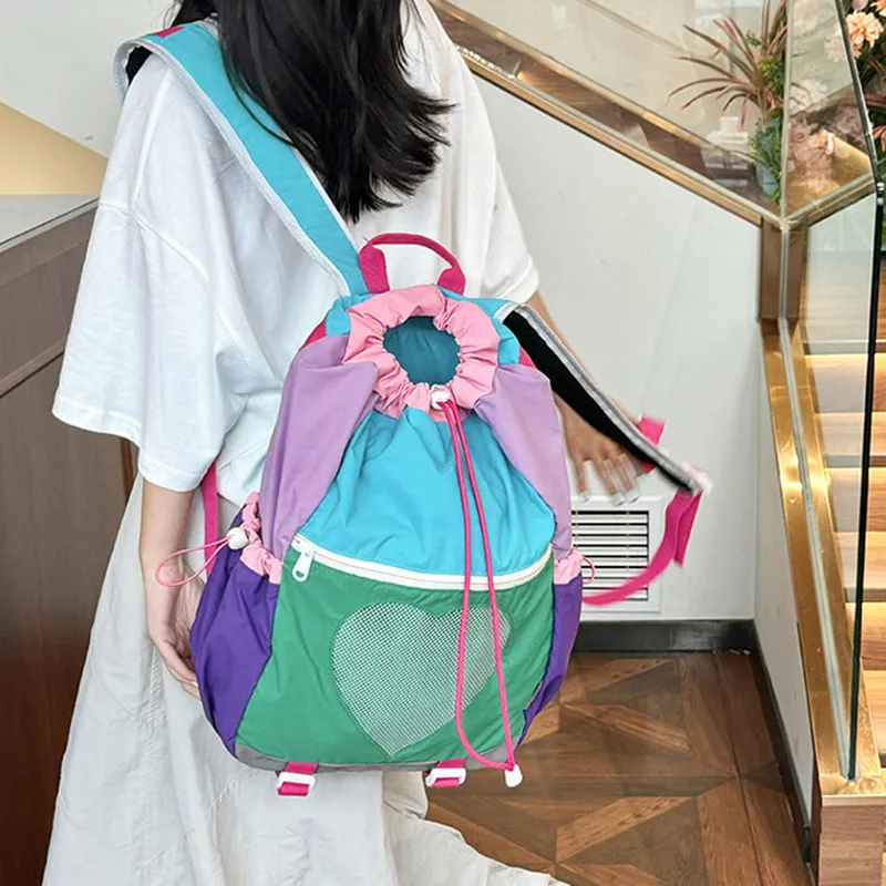 NOMK Nylon Portable Backpack Unisex Yellow/Green/Pink-2