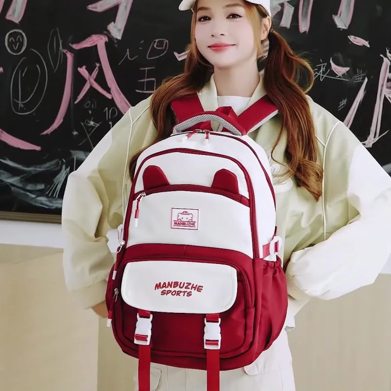 NOMK Nylon Portable One Shoulder Backpack Regular Women's Black/Red/Purple/Khaki/Blue-2