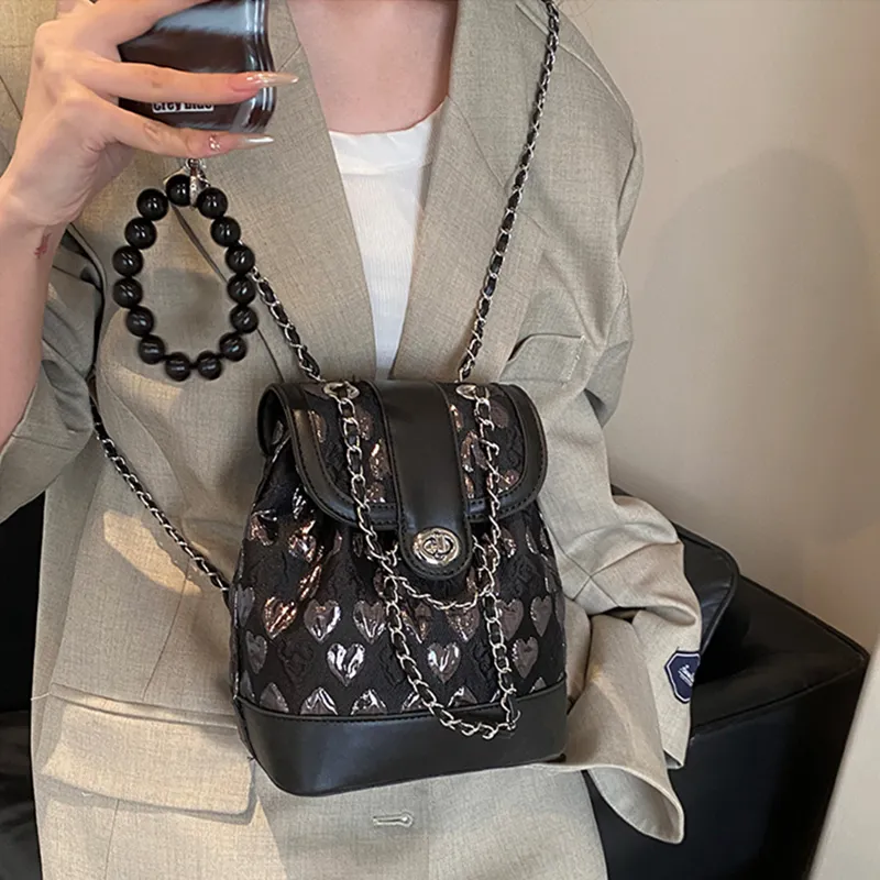 NOMK PU Shoulder Bag, Handbag, Backpack Women's Black/Silver-1