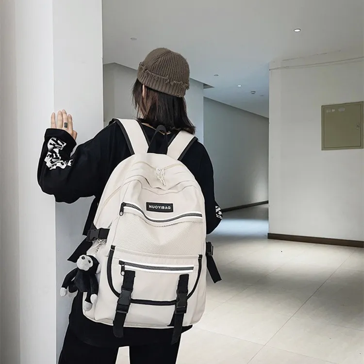 NOMK Nylon Backpack Regular Unisex White/Black/White Plaid/Black Plaid-3