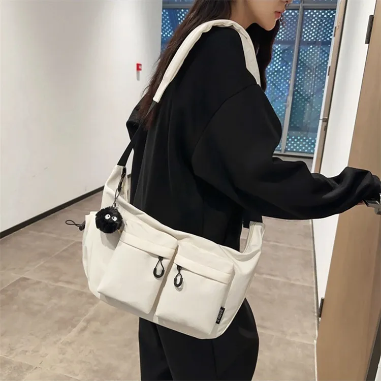 NOMK Nylon Travel Bag Shoulder Bag Crossbody Bag Medium Size Unisex Black/White/Green/Khaki/Brown-4