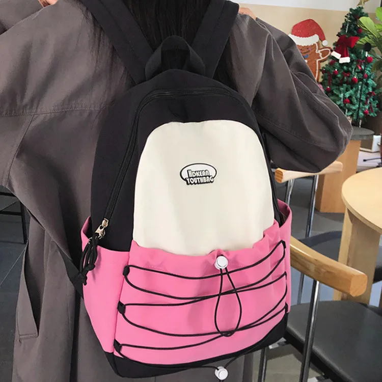 NOMK Nylon Portable One Shoulder Backpack Regular Women's Black Pink/Green Pink/Pink Blue/Blue Yellow-1