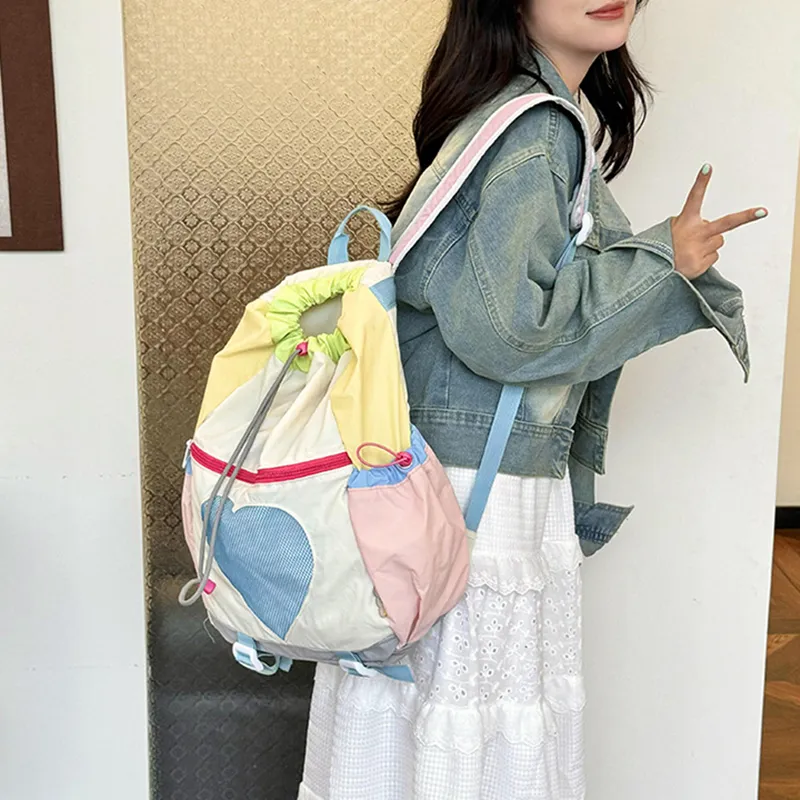 NOMK Nylon Portable Backpack Unisex Yellow/Green/Pink-16