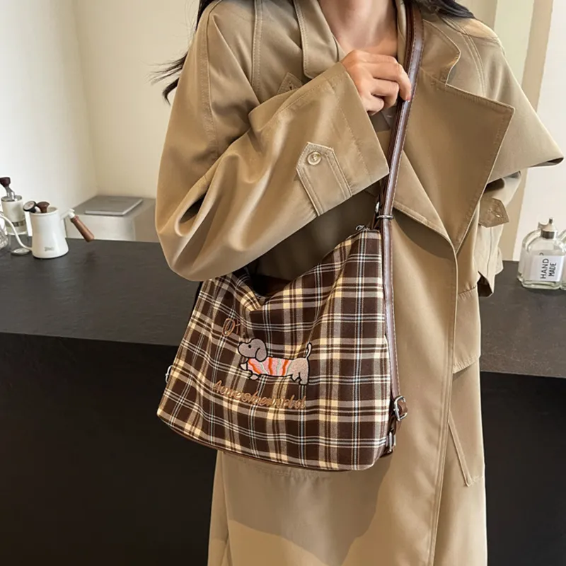 NOMK PU Stitched Canvas Underarm Backpack, Shoulder Bag Women's Brown-7