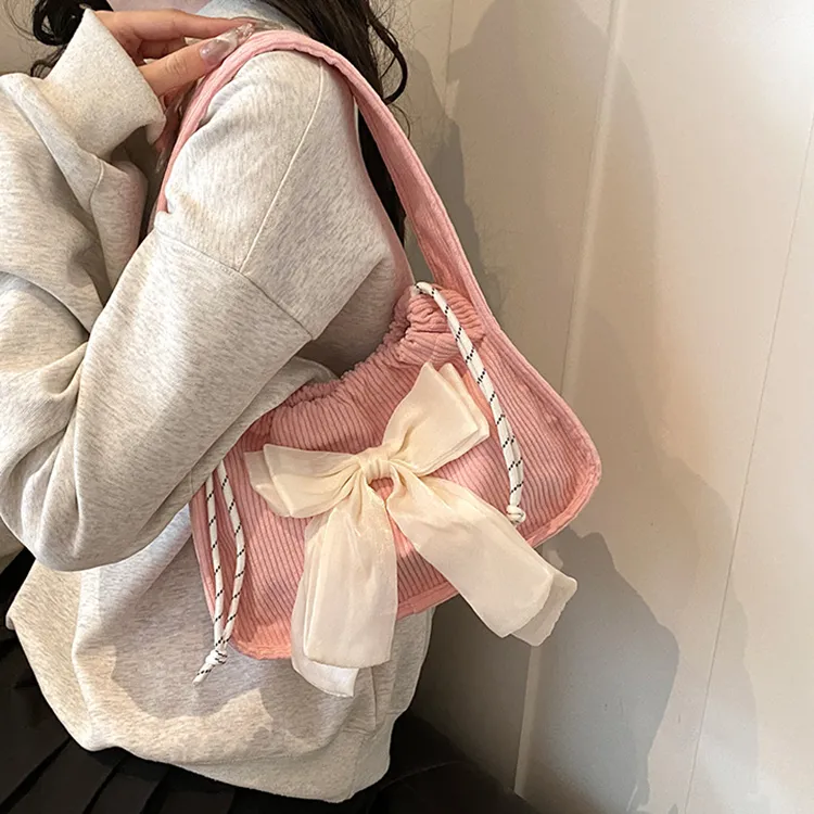 NOMK Corduroy Shoulder Bag Women's White/Black/Pink/Green/Brown-11