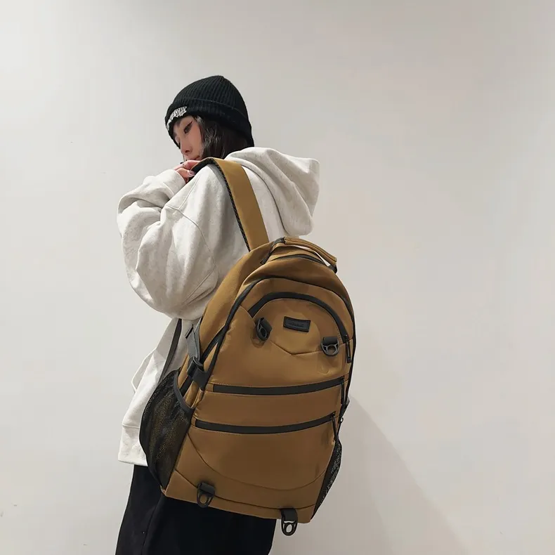 NOMK Nylon Backpack Unisex Black/White/Gray/Red/Brown-21