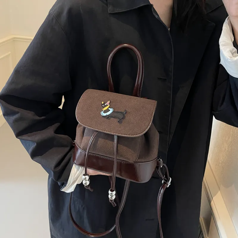 NOMK Suede Handbag Shoulder Bag Backpack Women's Black/Coffee/Brown-6