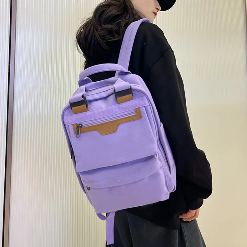 NOMK Canvas Handheld Backpack Unisex Black/Army Green/Green/Ecru/Purple-16