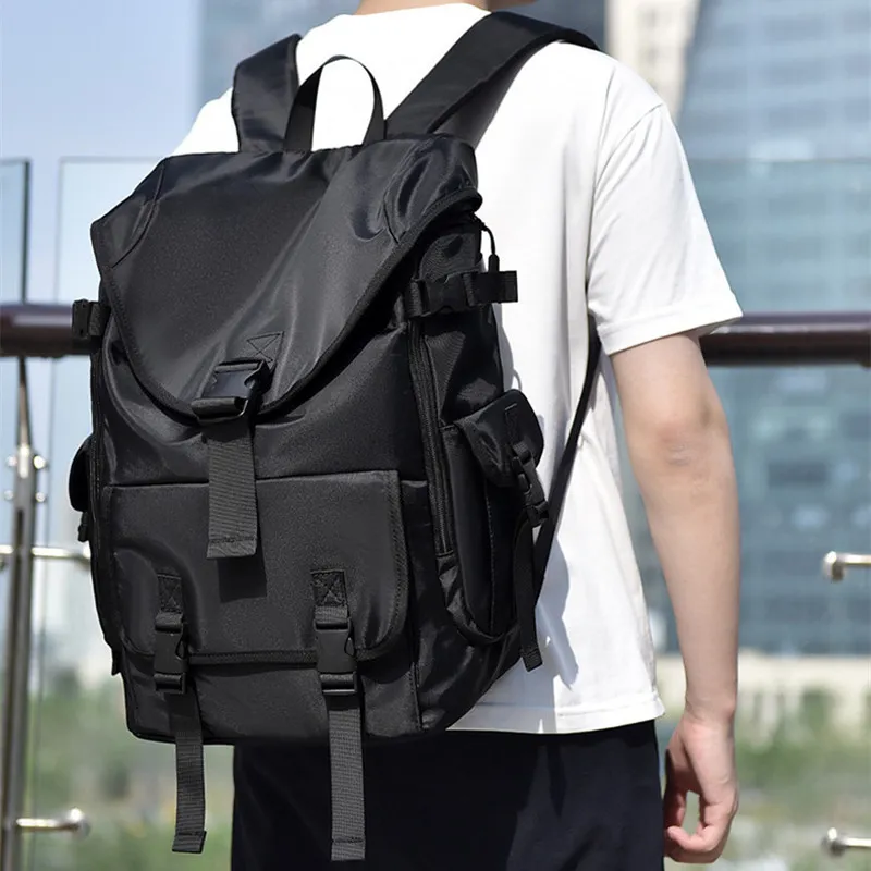 NOMK Nylon Fabric Backpack Large Size Unisex Black-1