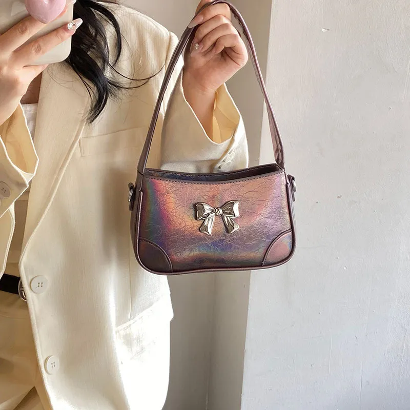 NOMK PU Shoulder Bag, Commute Crossbody Bag Women's Black/Iridescent Silver/Iridescent Gunmetal/Silver-8