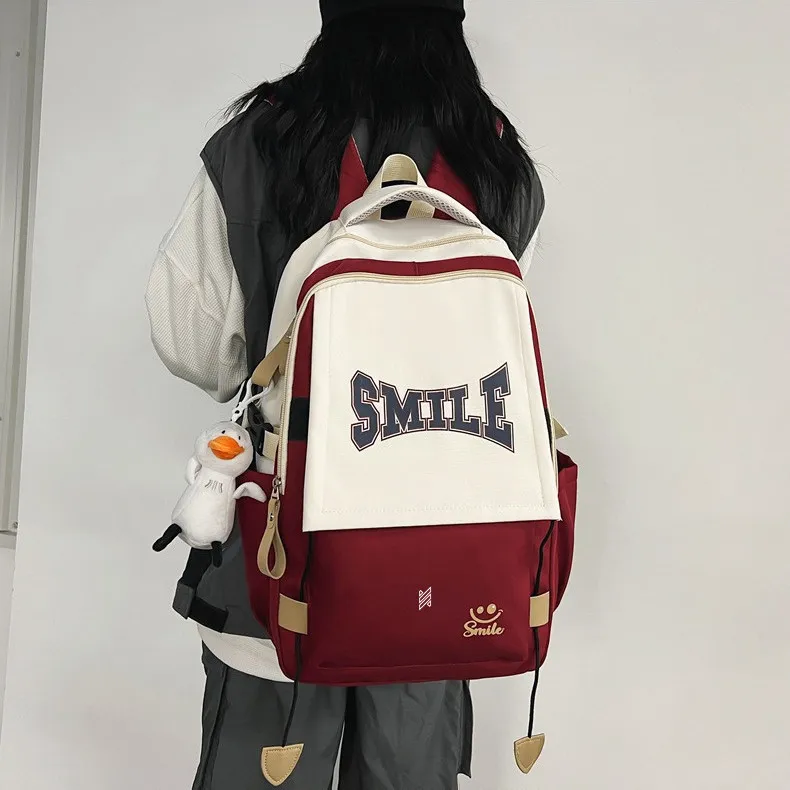 NOMK Nylon Backpack Unisex Black/Red/Blue/Brown-2