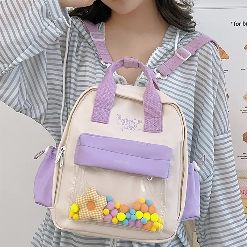 NOMK Nylon Backpack Handbag Women's Purple/Blue/Black/Yellow/Green-2