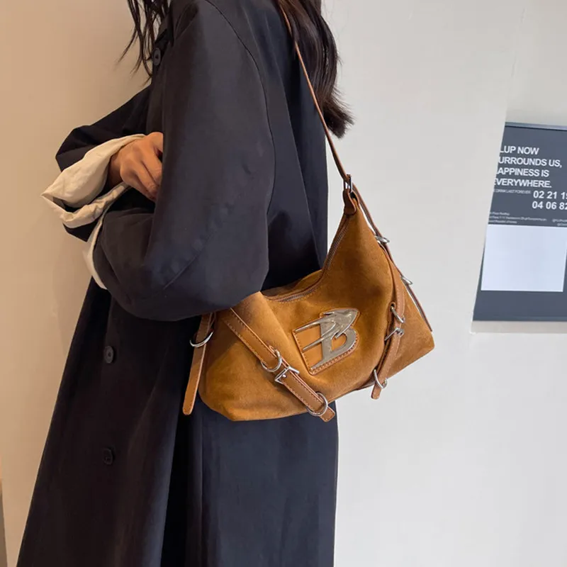 NOMK Suede Crossbody Bag, Shoulder Bag Women's Brown/Black/Red/Coffee-3