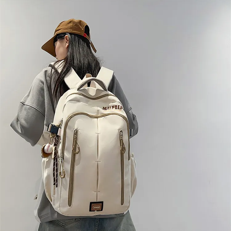 NOMK Nylon Backpack Unisex White/Red/Black-2