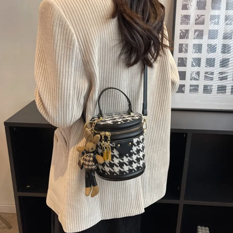 NOMK Canvas Bucket Bag, One Shoulder Handbag Regular Women's Black/Brown-11