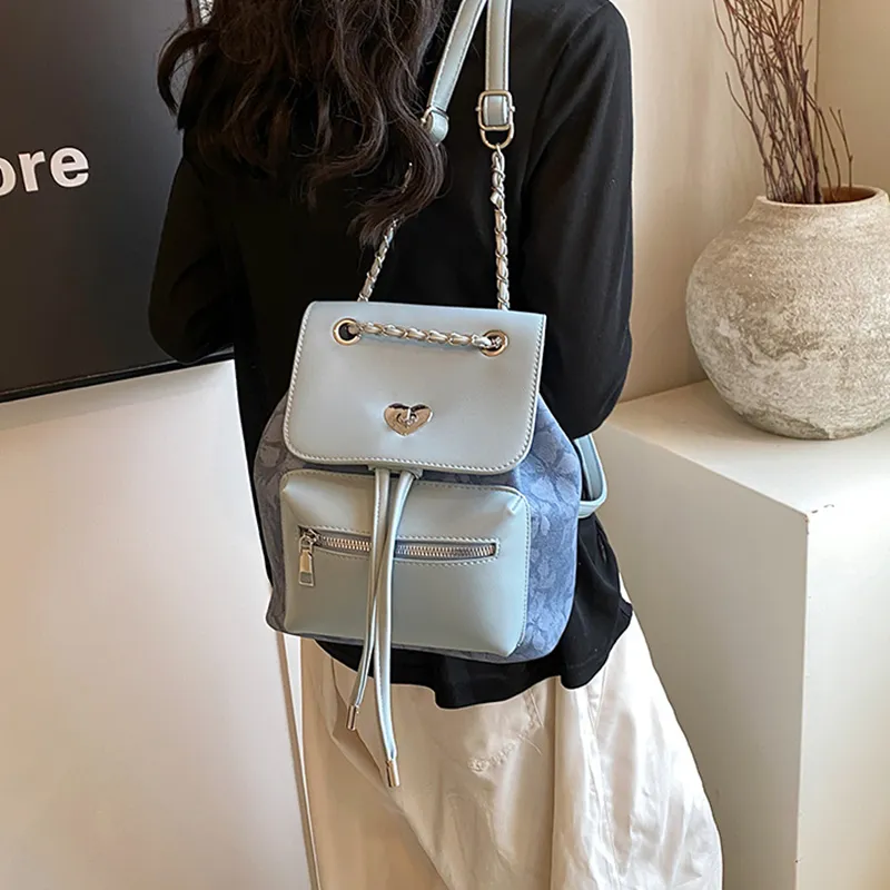 NOMK PU Backpack Handbag Shoulder Bag Women's Blue/Khaki-2
