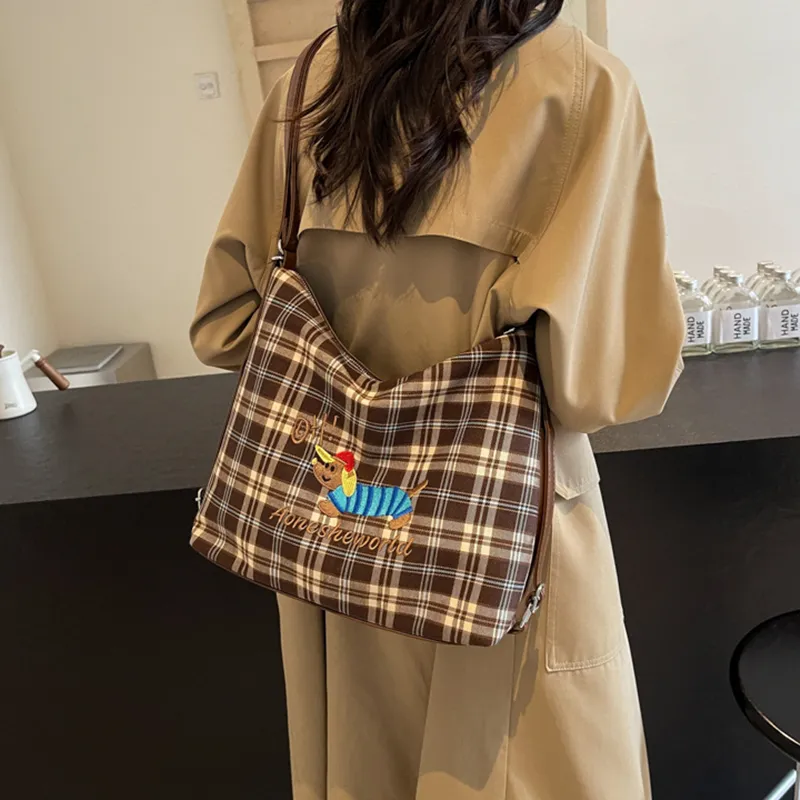 NOMK PU Stitched Canvas Underarm Backpack, Shoulder Bag Women's Brown-2