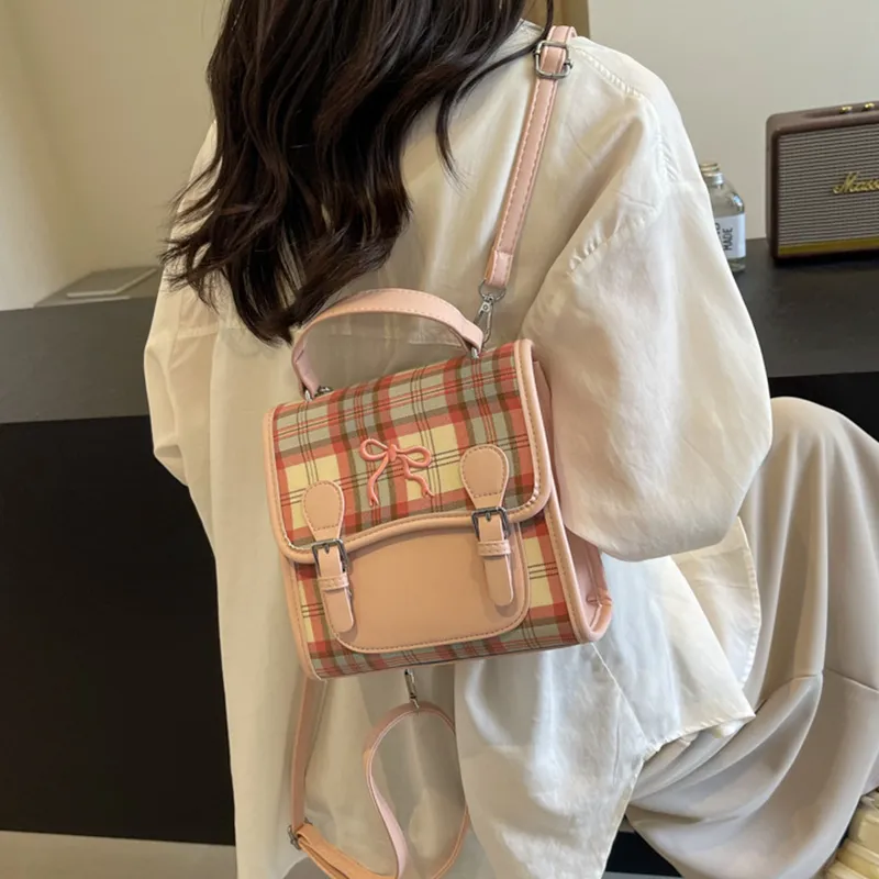 NOMK PU Backpack, Handbag, Shoulder Bag, Crossbody Bag Women's Ecru/Pink-4