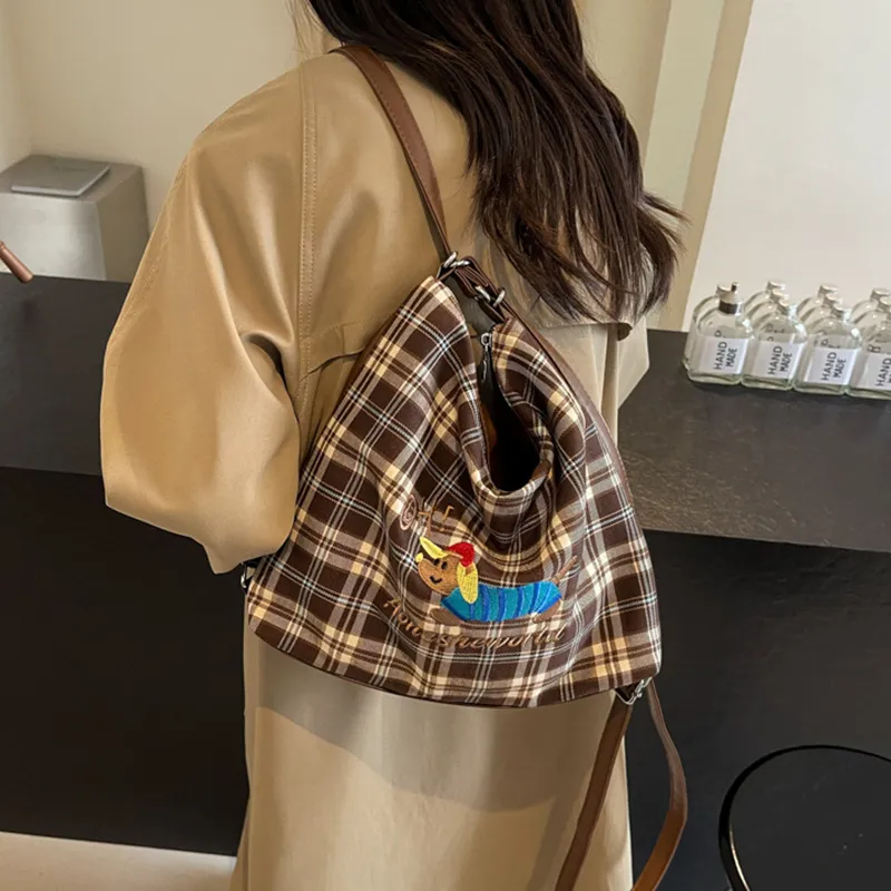 NOMK PU Stitched Canvas Underarm Backpack, Shoulder Bag Women's Brown-4