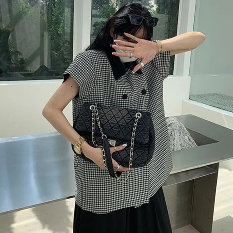 NOMK PU Plaid Tote Bag, Shoulder Bag, Crossbody Bag Regular Women's Black-1