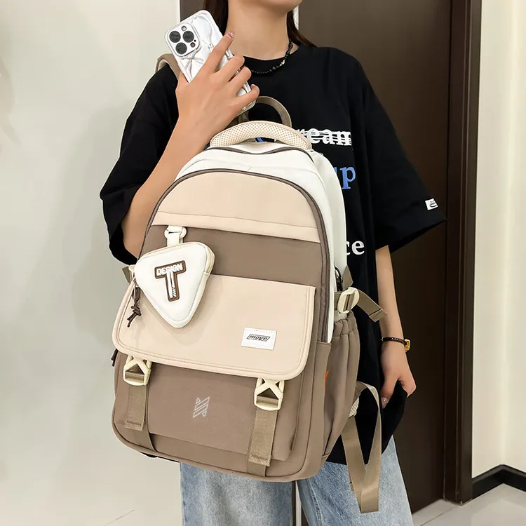 NOMK Nylon Carry Backpack Unisex Red/Green/Orange/Black/Dark Khaki/Light Khaki-17