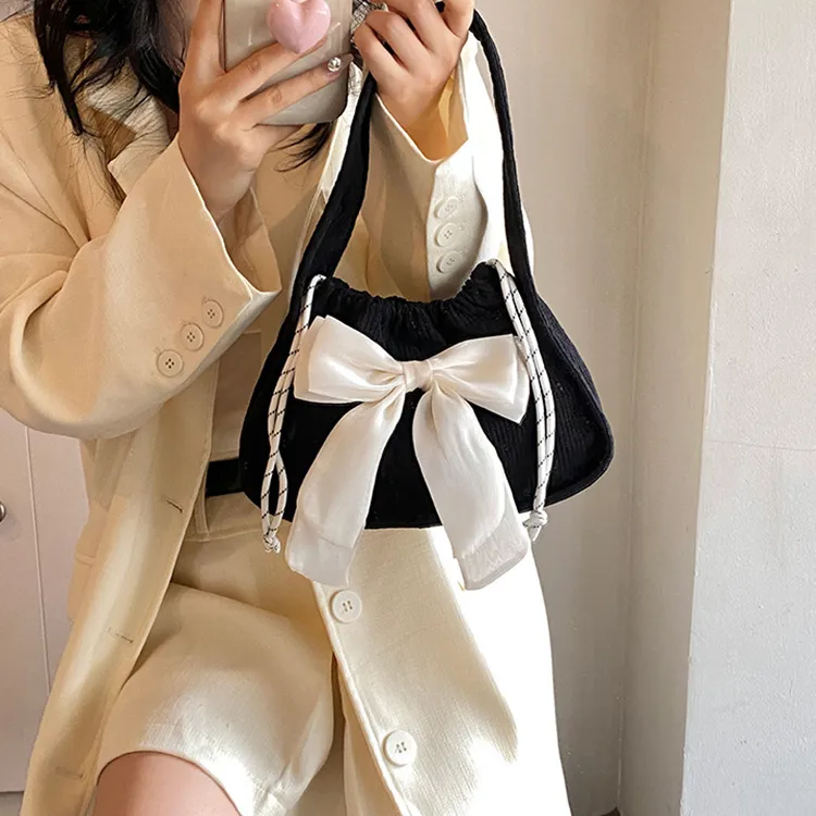 NOMK Corduroy Shoulder Bag Women's White/Black/Pink/Green/Brown-5