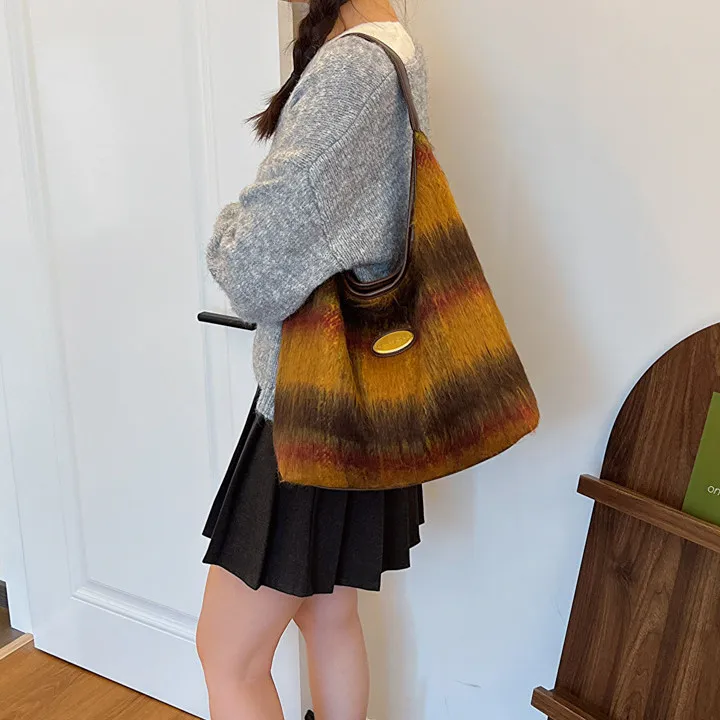 NOMK PU Tote Bag, Shopping Bag, Shoulder Bag Women's Caramel/Gray Plaid/Brown Plaid/Blue Plaid-3