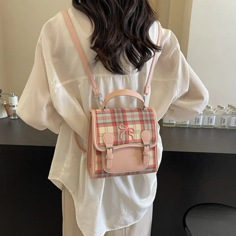 NOMK PU Backpack, Handbag, Shoulder Bag, Crossbody Bag Women's Ecru/Pink-5