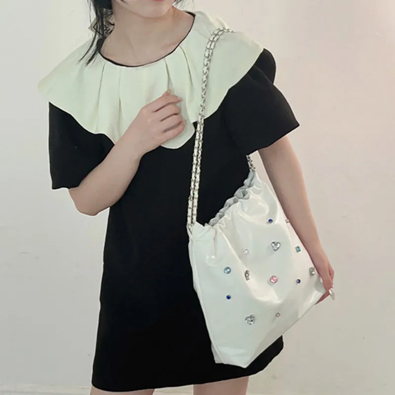 NOMK Leather Chain Bag Tote Bag Shopping Bag Bucket Bag Shoulder Bag Handbag Crossbody Bag Shoulder Bag Women's Silver-21