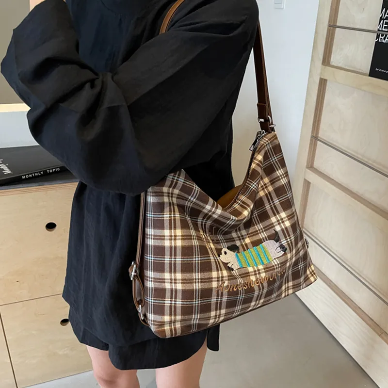 NOMK PU Stitched Canvas Underarm Backpack, Shoulder Bag Women's Brown-16