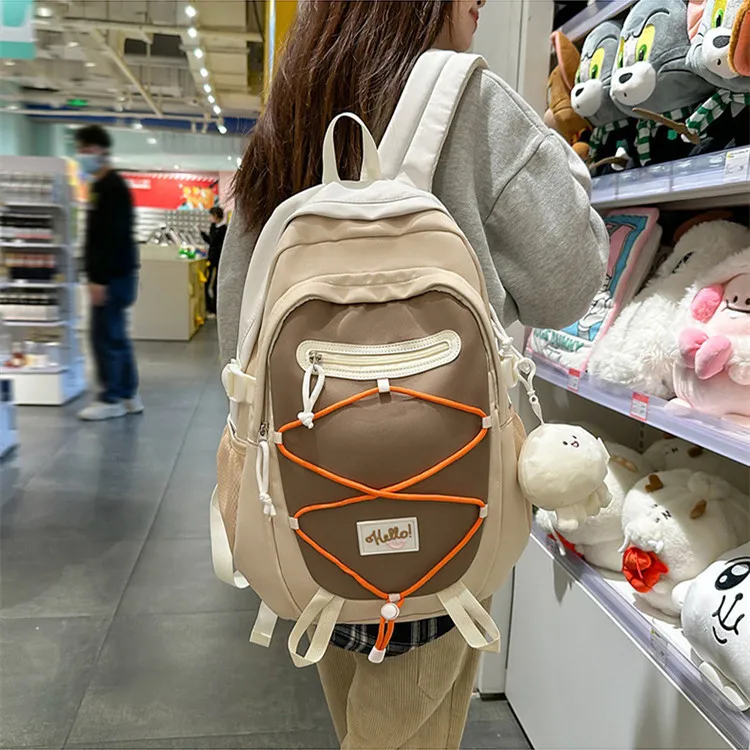 NOMK Nylon Backpack Unisex Pink/Yellow/Blue/Gray/Khaki/Green-11