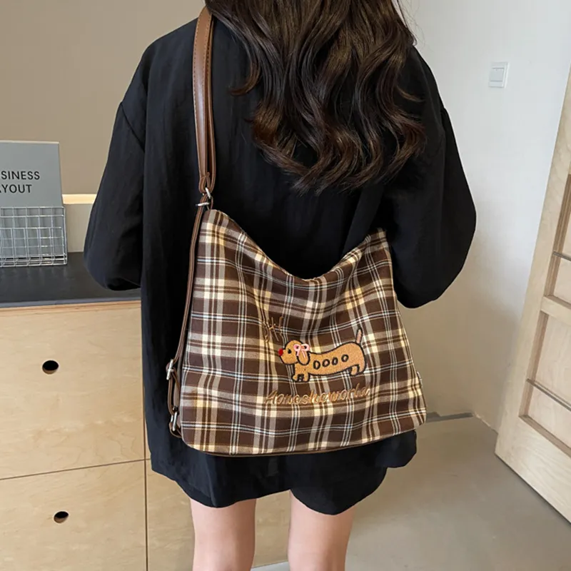 NOMK PU Stitched Canvas Underarm Backpack, Shoulder Bag Women's Brown-19
