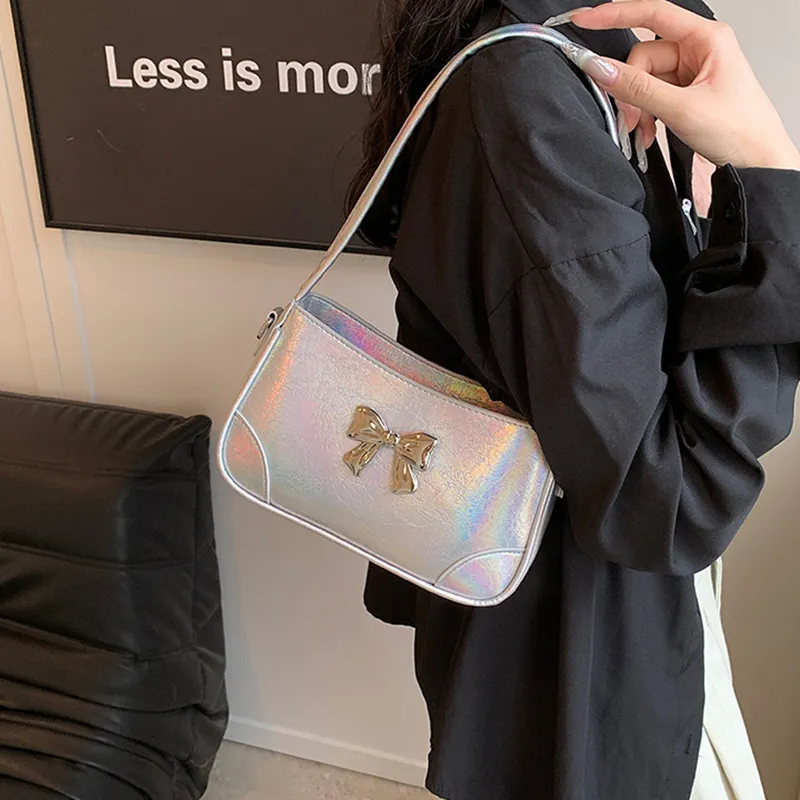 NOMK PU Shoulder Bag, Commute Crossbody Bag Women's Black/Iridescent Silver/Iridescent Gunmetal/Silver-4