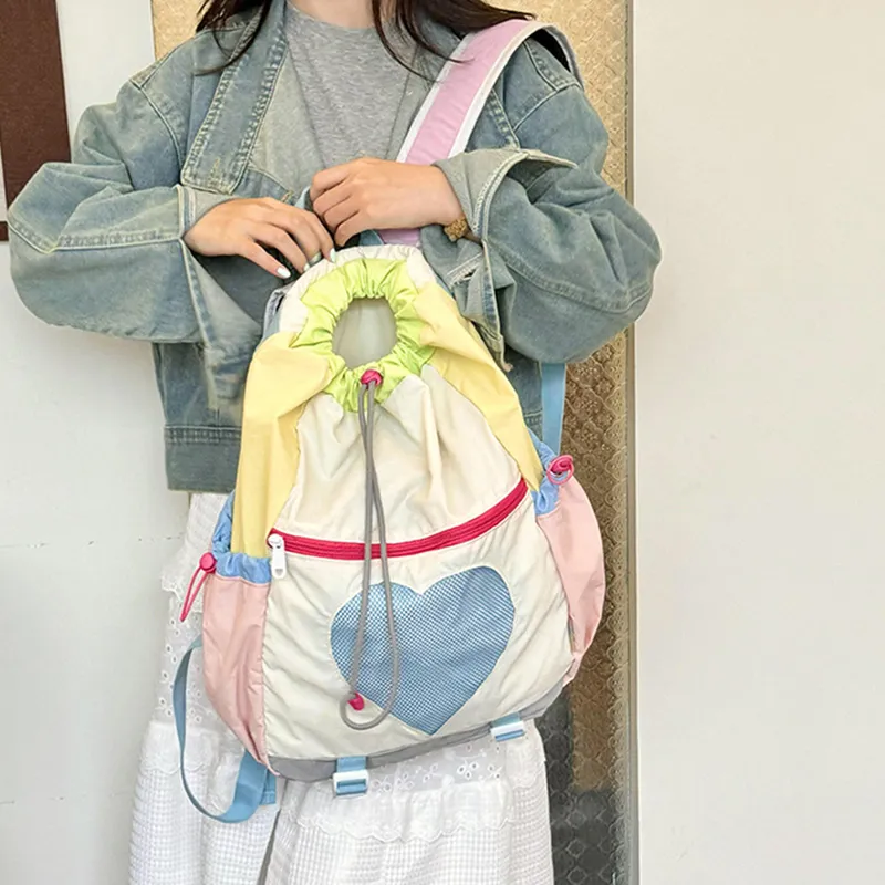 NOMK Nylon Portable Backpack Unisex Yellow/Green/Pink-18