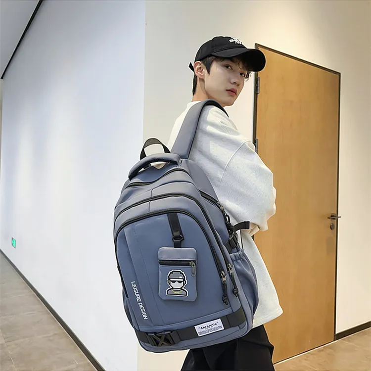 NOMK Nylon Backpack Regular Unisex Black/Khaki/Gray/Green/Blue-12