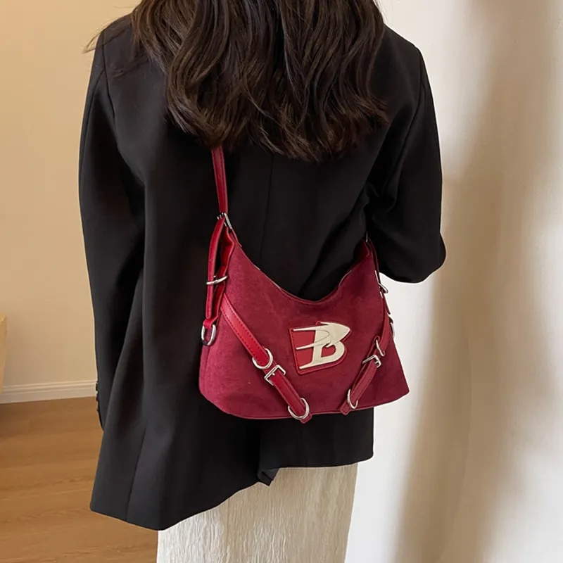 NOMK Suede Crossbody Bag, Shoulder Bag Women's Brown/Black/Red/Coffee-12