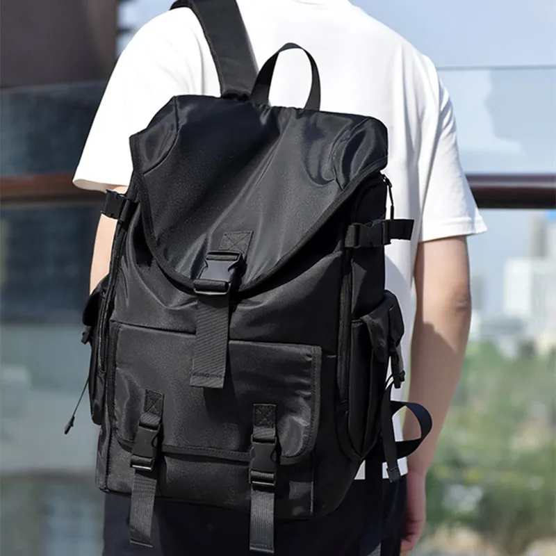 NOMK Nylon Fabric Backpack Large Size Unisex Black-2