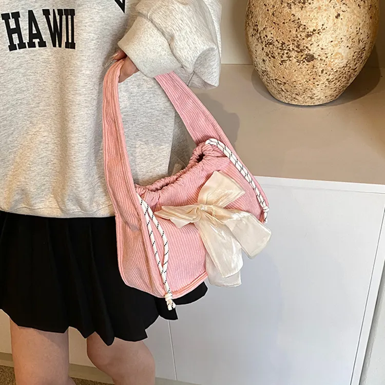 NOMK Corduroy Shoulder Bag Women's White/Black/Pink/Green/Brown-9