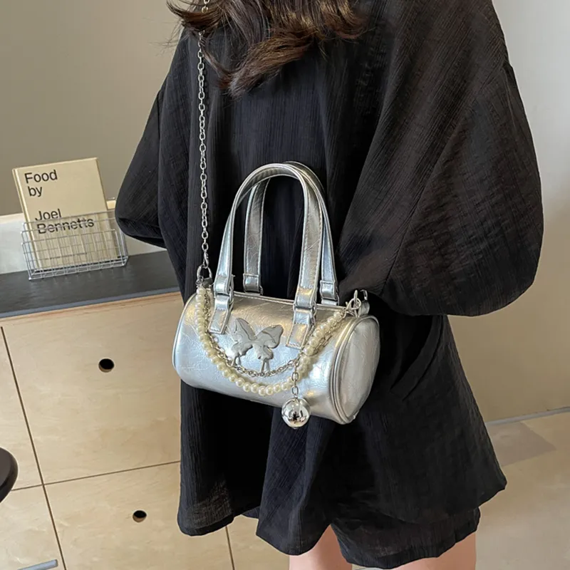 NOMK PU Shoulder Bag, Crossbody Bag, Handbag Women's Black/White/Silver-10