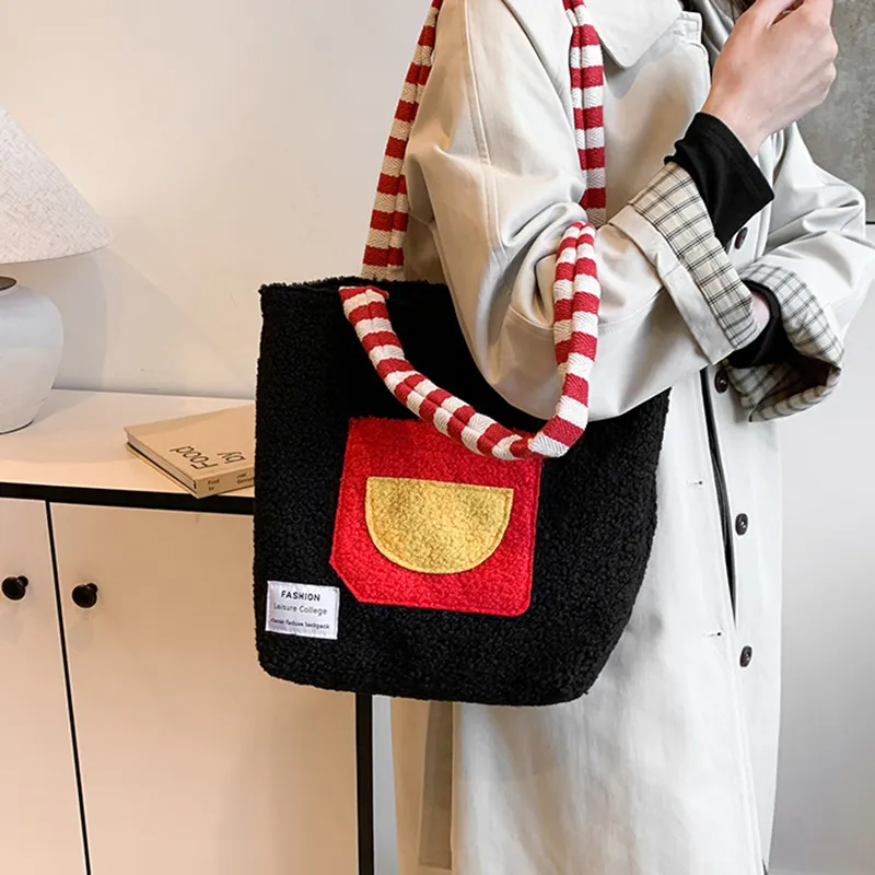 NOMK Lambswool Shoulder Bag Women's Black-3