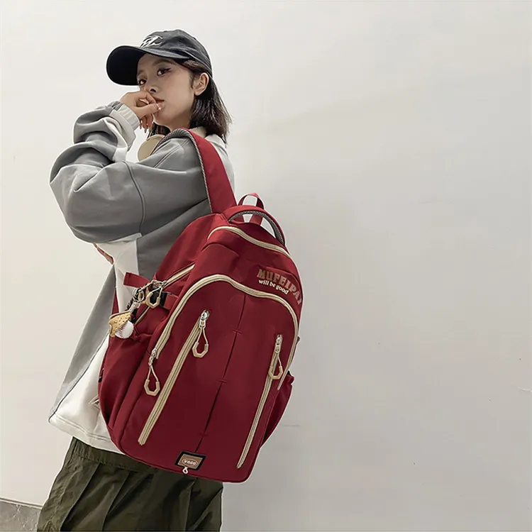 NOMK Nylon Backpack Unisex White/Red/Black-6