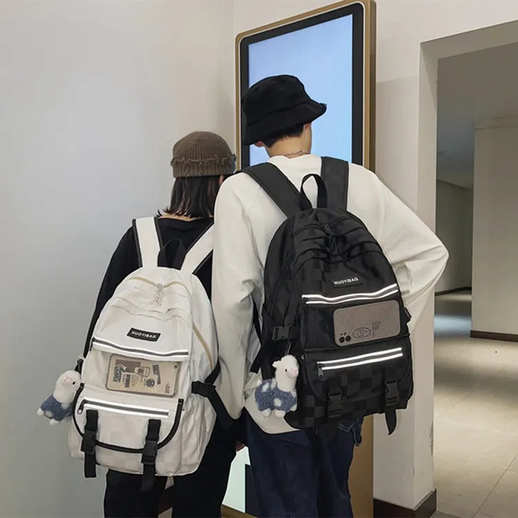 NOMK Nylon Backpack Regular Unisex White/Black/White Plaid/Black Plaid-9