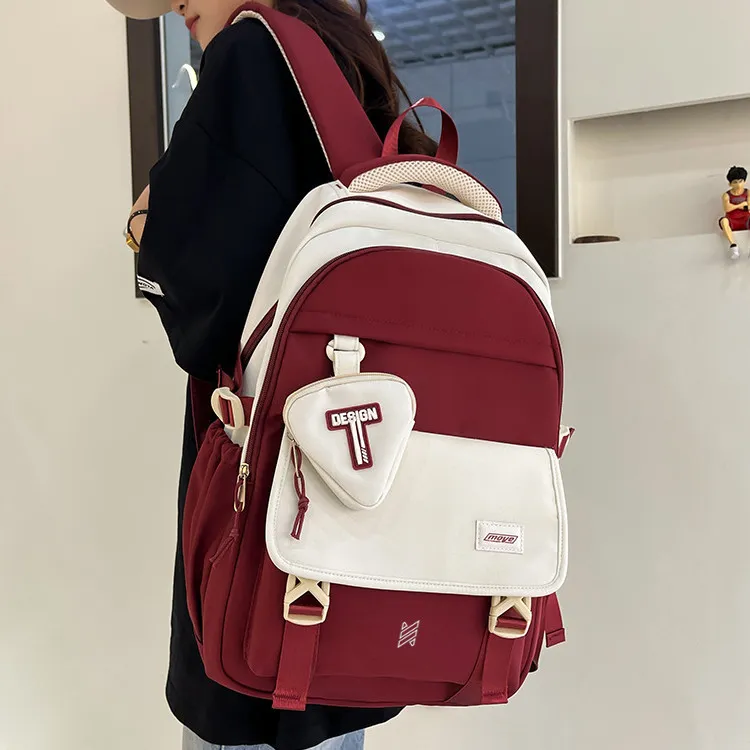 NOMK Nylon Carry Backpack Unisex Red/Green/Orange/Black/Dark Khaki/Light Khaki-3