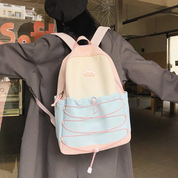 NOMK Nylon Portable One Shoulder Backpack Regular Women's Black Pink/Green Pink/Pink Blue/Blue Yellow-16