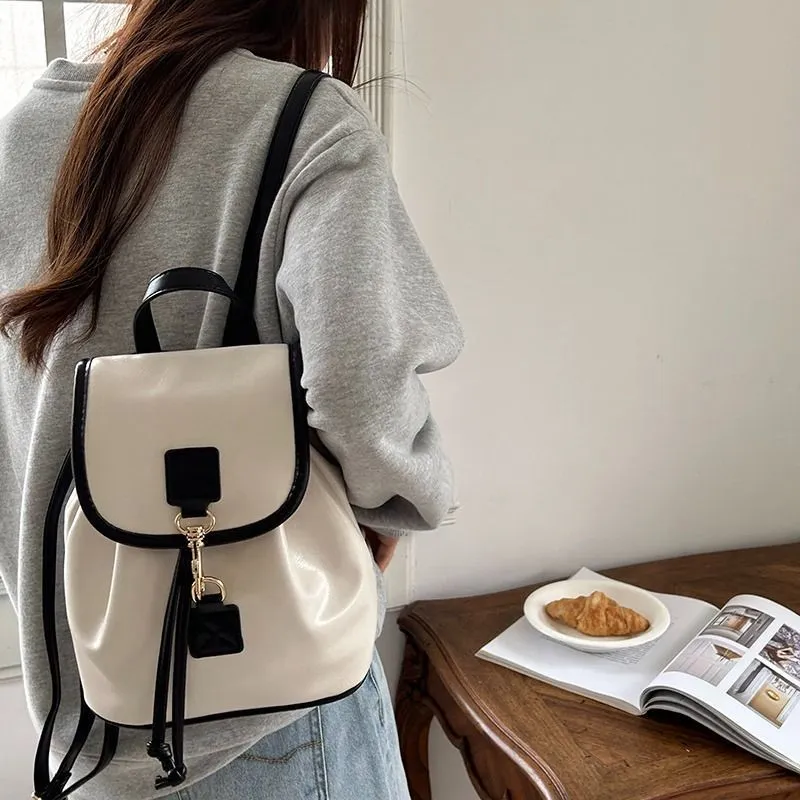 NOMK Leather Flap Bag, Chain Bag, Bucket Bag, Backpack Regular Women's White-4