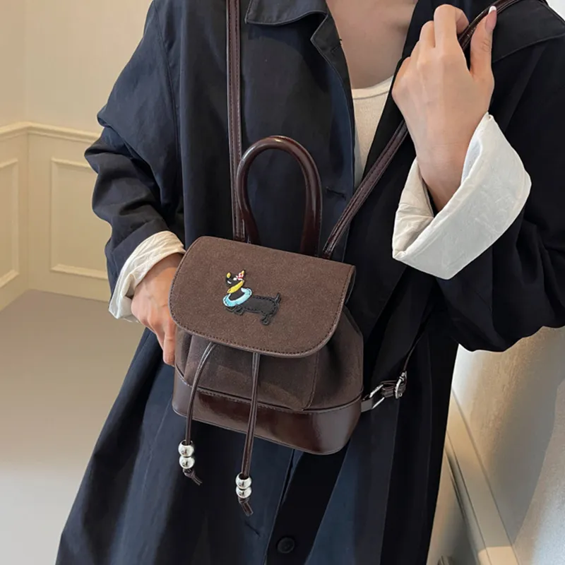 NOMK Suede Handbag Shoulder Bag Backpack Women's Black/Coffee/Brown-7