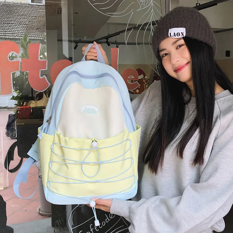 NOMK Nylon Portable One Shoulder Backpack Regular Women's Black Pink/Green Pink/Pink Blue/Blue Yellow-23