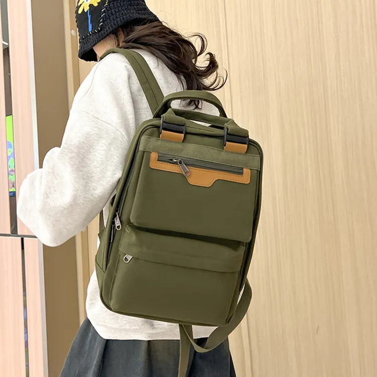 NOMK Canvas Handheld Backpack Unisex Black/Army Green/Green/Ecru/Purple-7