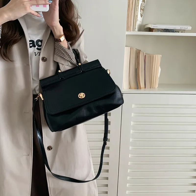 NOMK PU Tote Bag, Shopping Bag, Handbag, Crossbody Bag Medium Size Women's Black/Brown-3