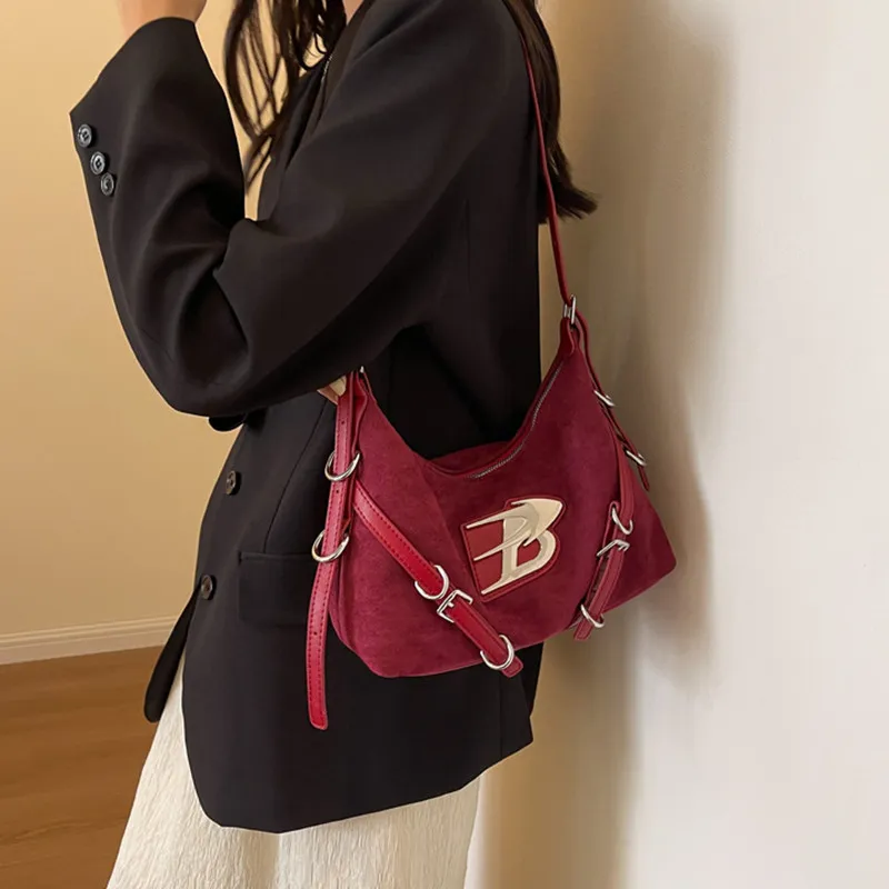 NOMK Suede Crossbody Bag, Shoulder Bag Women's Brown/Black/Red/Coffee-13
